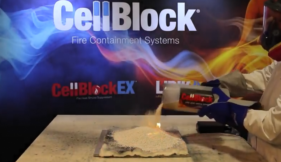 CellBlockEX is used to extinguish a lithium-ion battery fire.