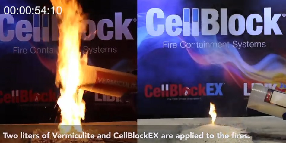 Vermiculite does not suppress flames nearly as well as CellBlockEX.