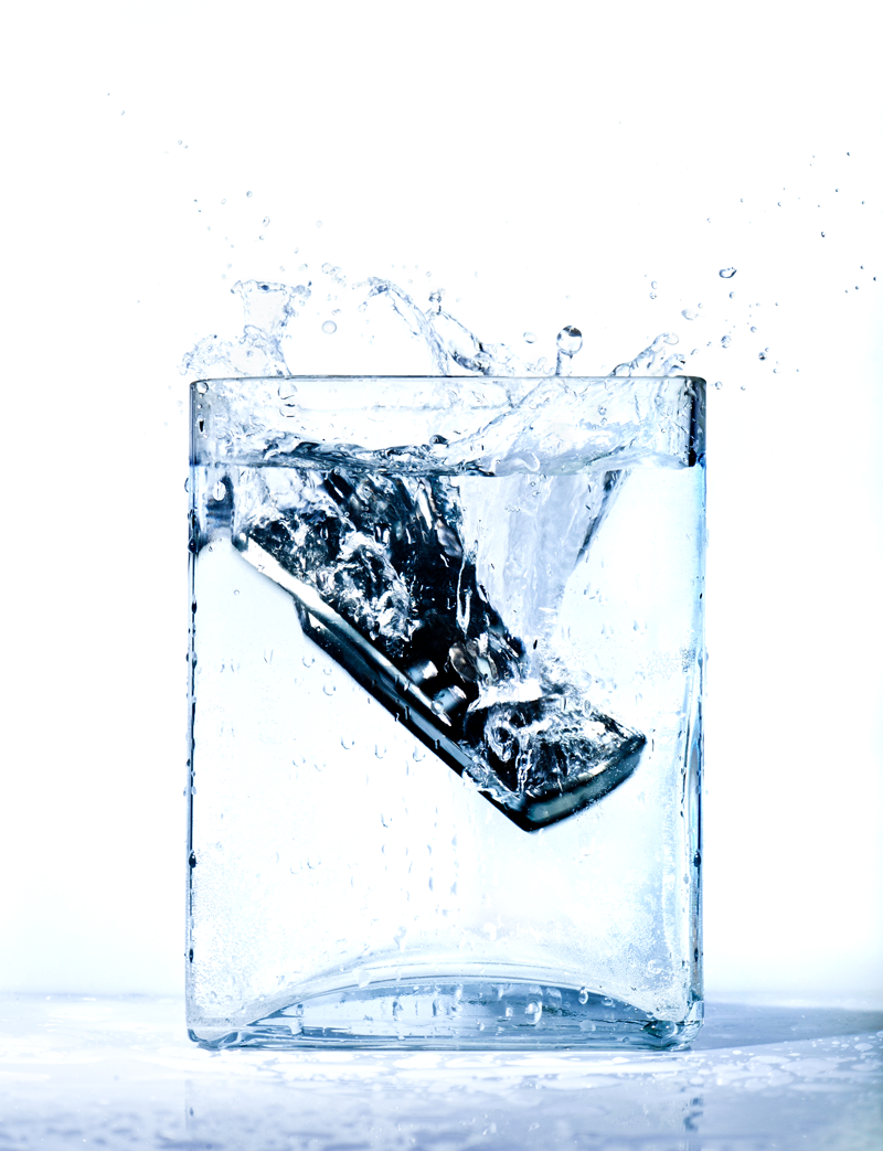 A cell phone in water.