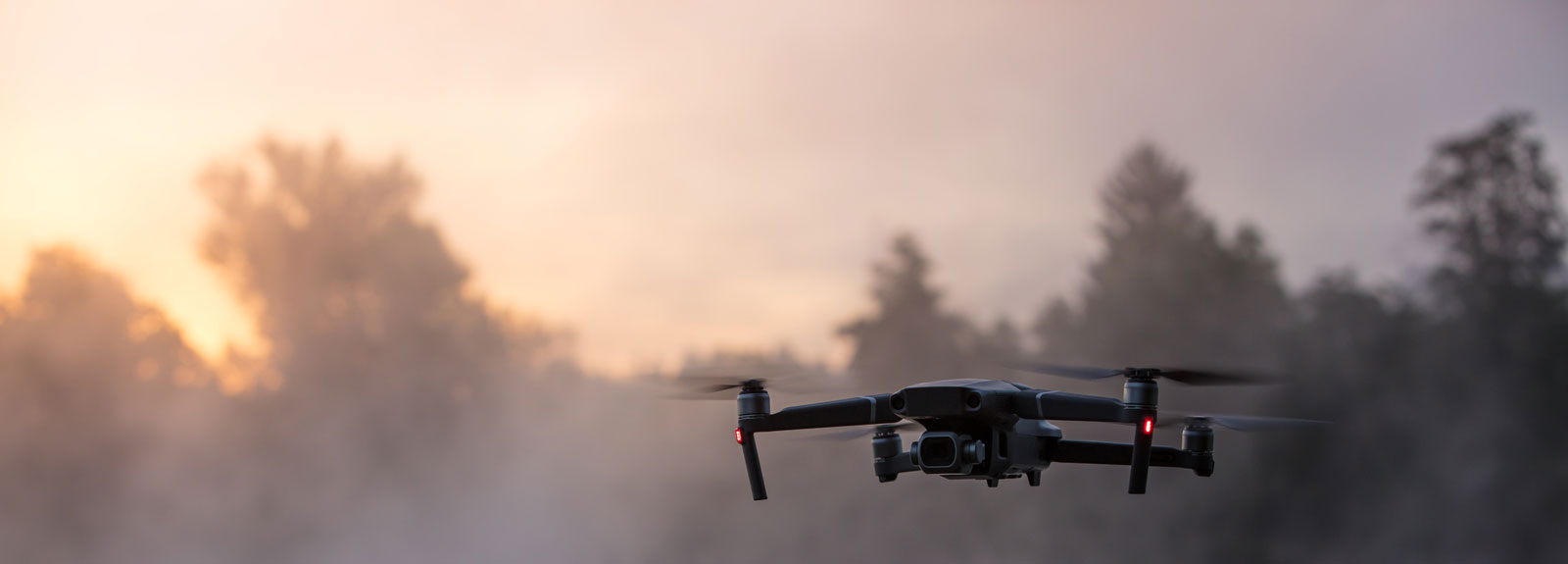 A drone flying over trees.