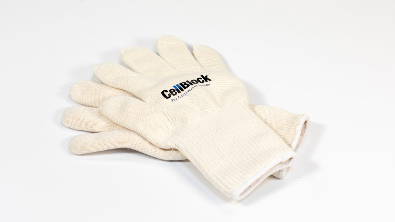CellBlock High Heat Gloves for lithium battery fire protection.