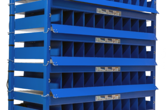 a blue rack for charging e-mobility batteries