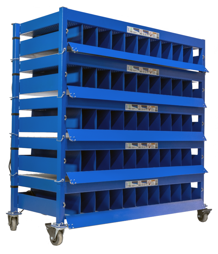 a blue rack for charging e-mobility batteries