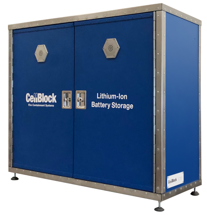 a bench top lithium-ion battery storage cabinet