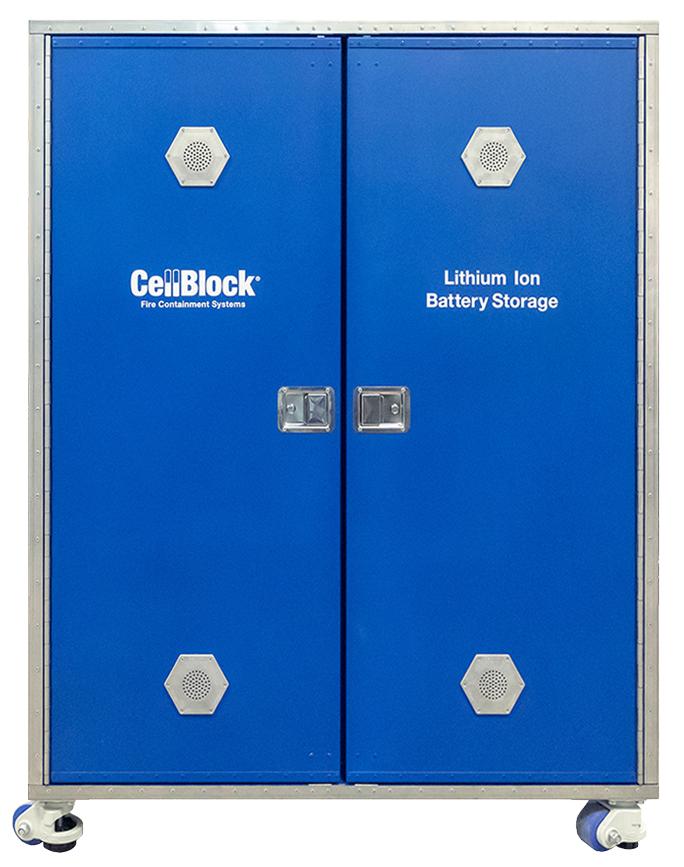 large blue lithium-ion battery cabinet