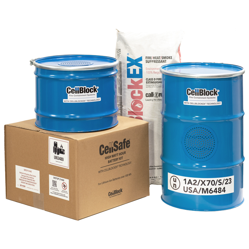 Drums and overpacks for shipping damaged lithium-ion batteries