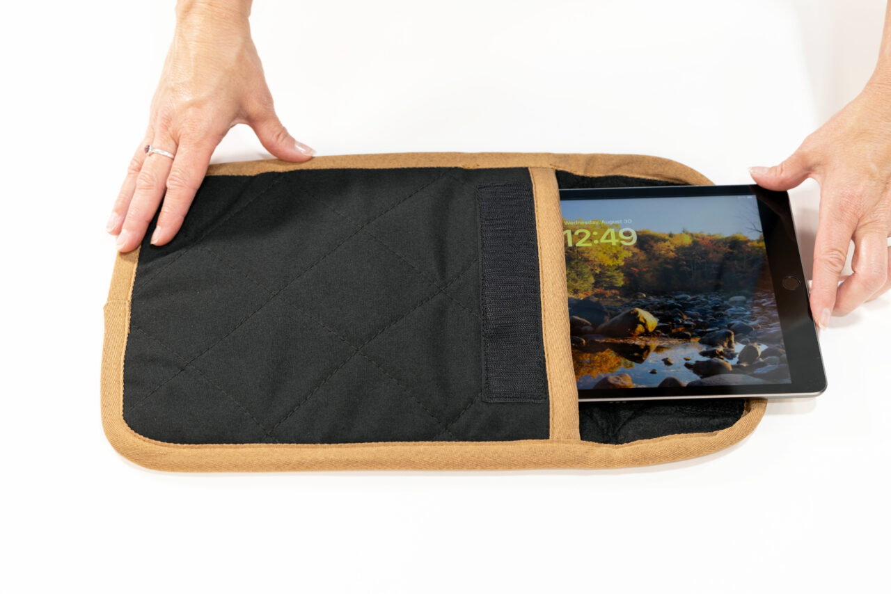 fire proof tablet sleeve in use