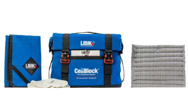 LIBIK (Lithium-Ion Battery Incident Kit): FireShield Blanket, High Heat Gloves, Fire Suppression Container, and PED-Pad